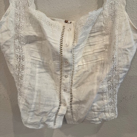 Free People Tops - Free People Ivory Lace Button Front Cami Top Size L